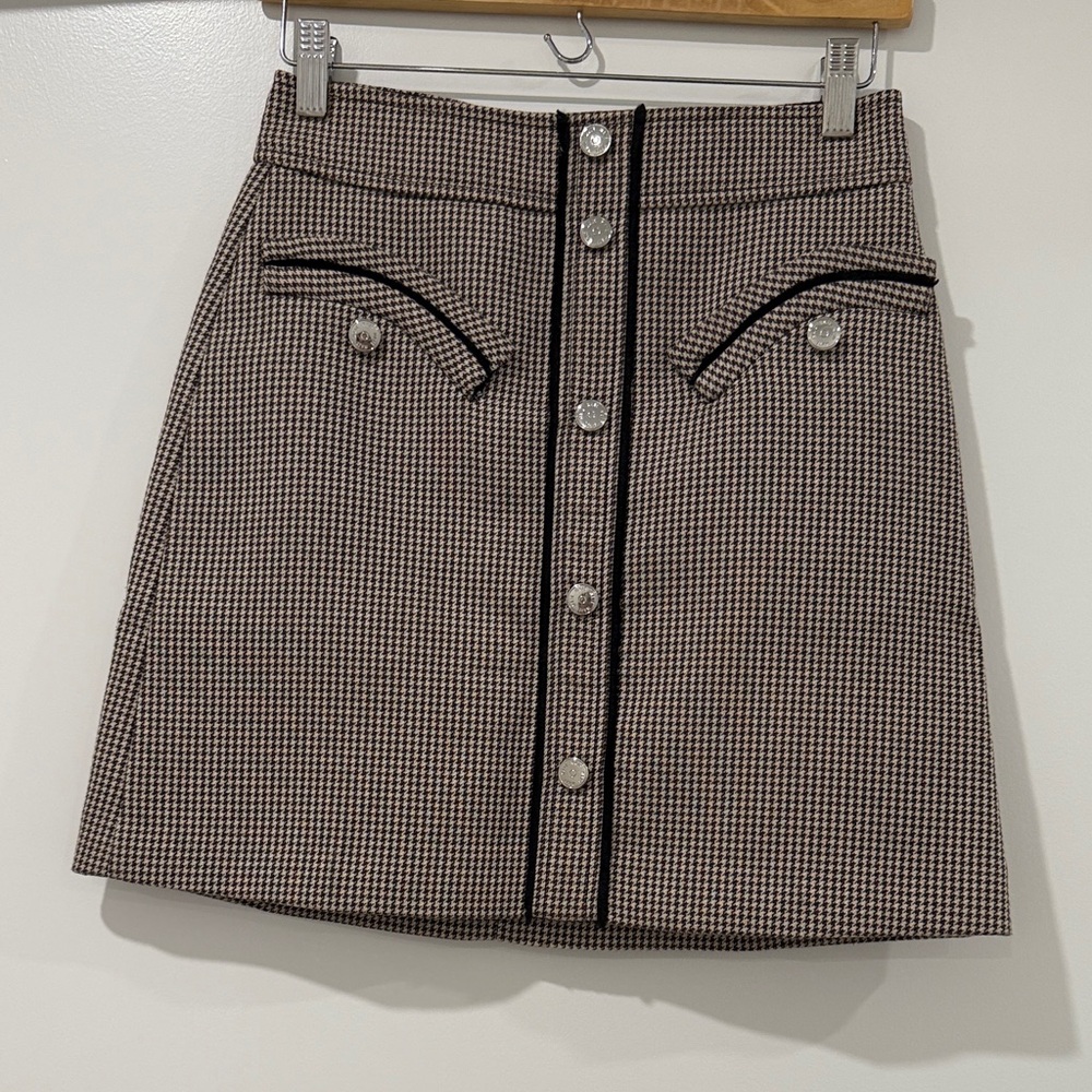 Maje Black and Cream A-Line Skirt
